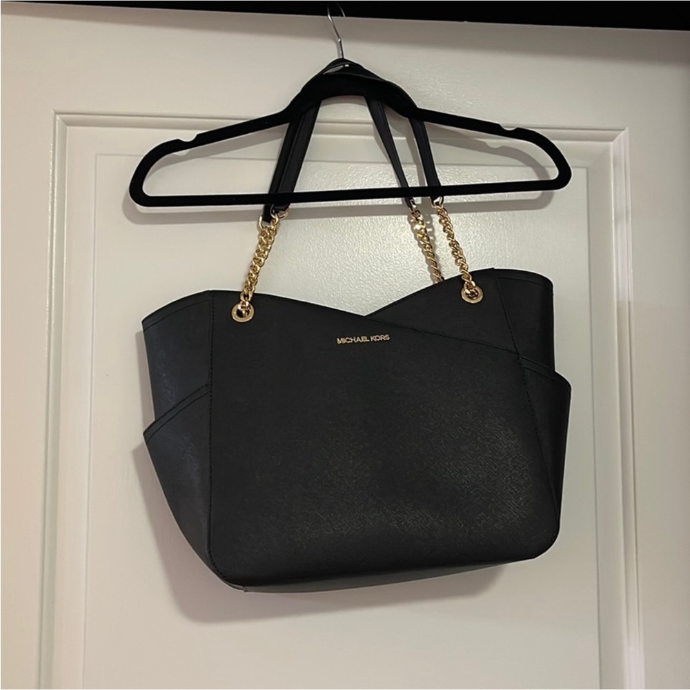 Michael Kors Large Chained Tote Shoulder Bag MK Black